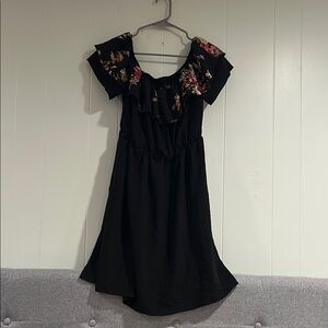 Floral Accent Black Dress